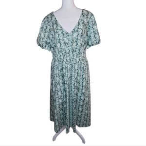 NEW J Crew Factory Smocked Waist Poplin V Neck Midi Dress Green Floral Size 12
